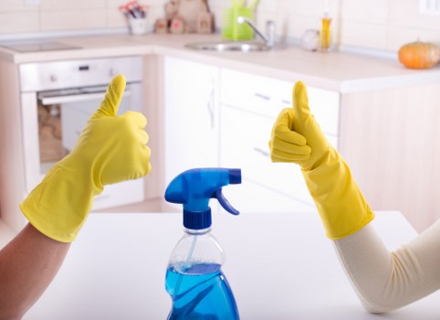 Carpet cleaning technician preparing equipment safely in a home setting